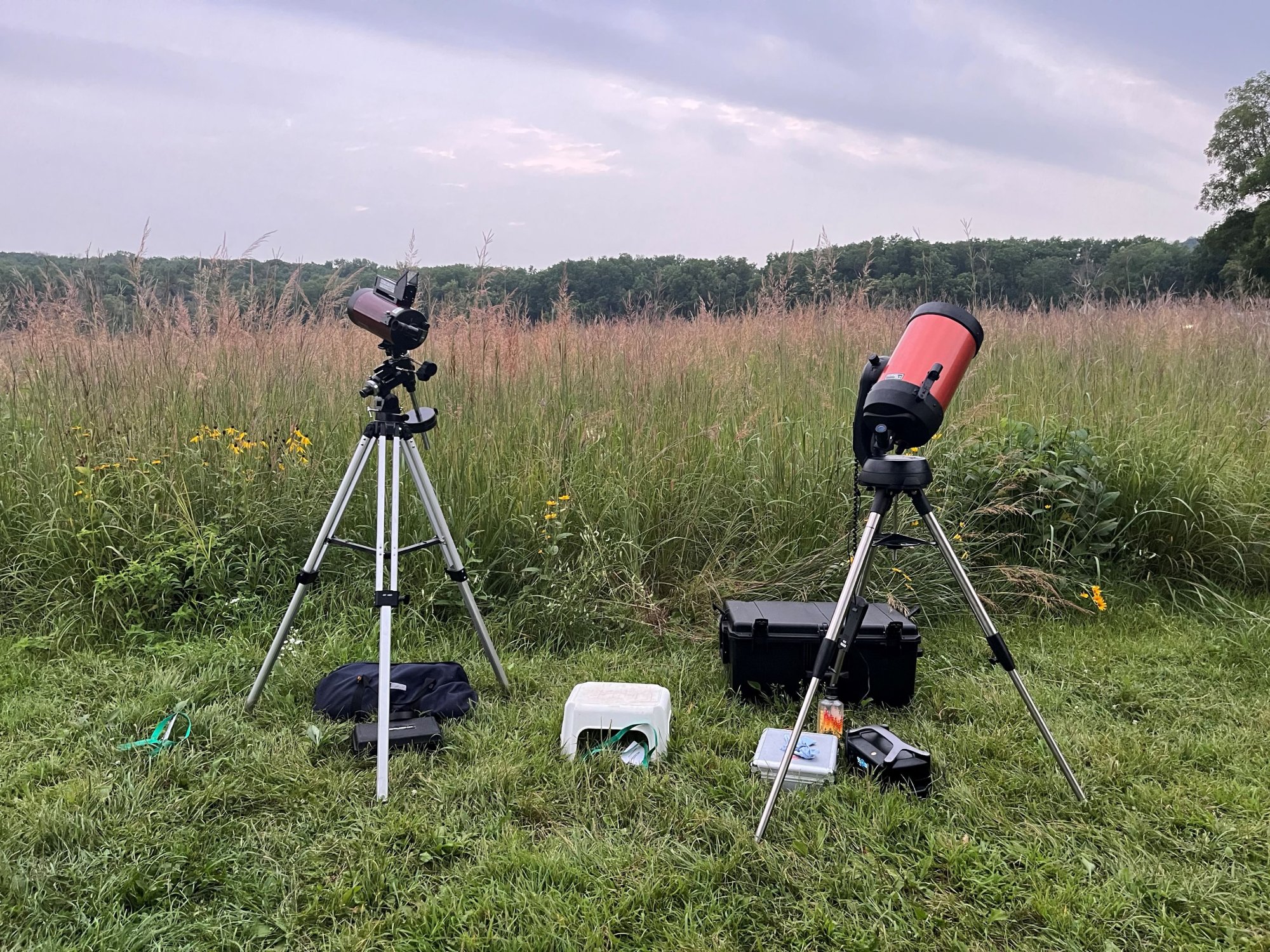 Two telescopes in a field.