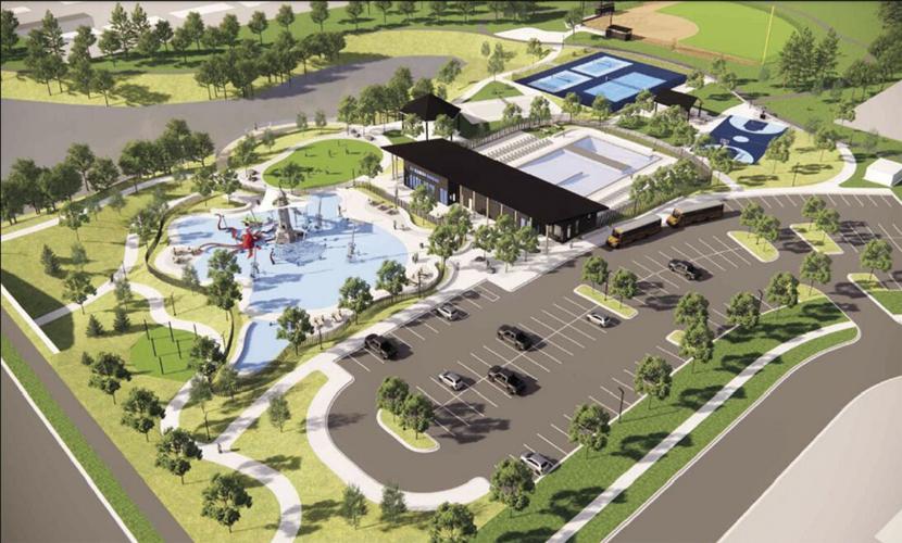3D Rendering of the planned Redwood Pool and Playground