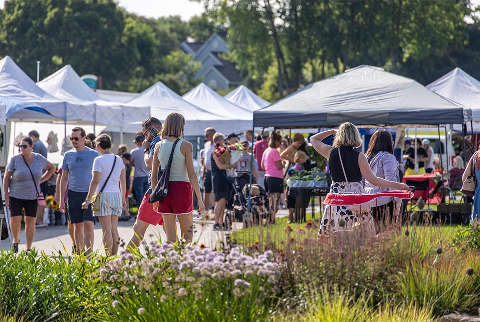 Wide angle view of Eagan Market Fest in the summer