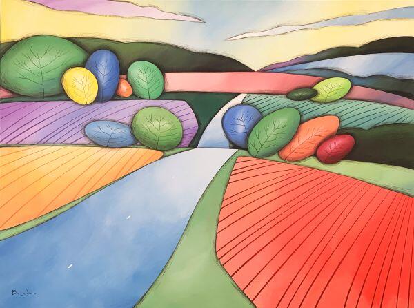 painting of a multicolor road going into the distance